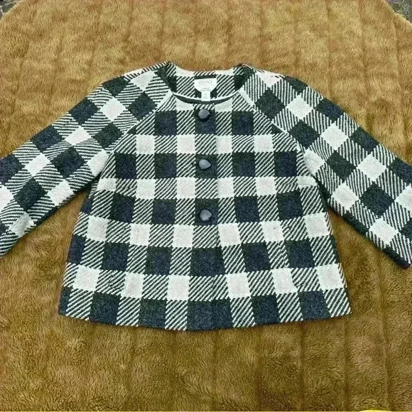 Talbots 12 Wool Blend Gingham Plaid Cape Blazer Italian Fabric Career Office - Picture 4 of 9